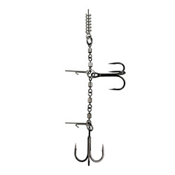 Professional rigging system with swivels and two treble hooks